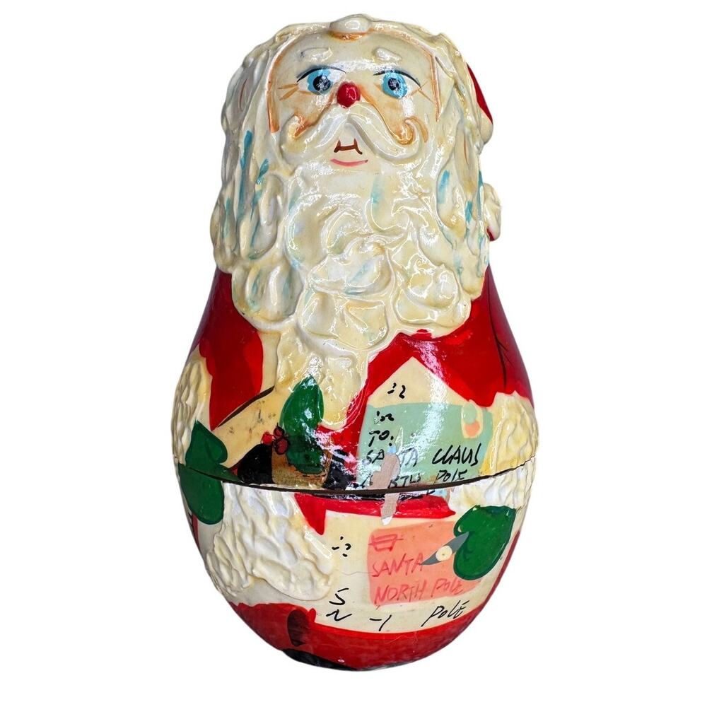 Vintage Santa Claus Nesting Dolls Set of 5 Hand Painted Christmas Folk Art